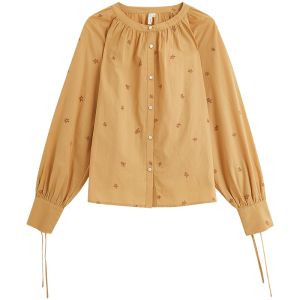 INMAN | เสื้อเชิ้ตแขนบล็อกผ้าฝ้าย 100% ปักลายสไตล์ย้อนยุค ฤดูใบไม้ร่วง 2025 เสื้อเชิ้ตผู้หญิงลำลอง แขนกุด คอกลม กระดุม