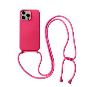 เคสโทรศัพท์แบบสะพายข้างพร้อมสายรัดยางสำหรับ Apple 16promax สไตล์เรียบง่าย สีสันสดใส เคสโทรศัพท์แบบสะพายไหล่แบบถือได้