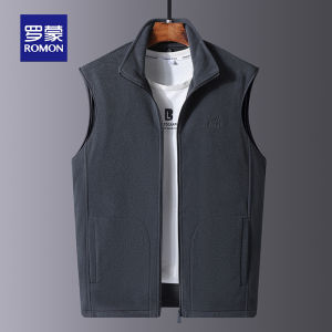 ROMON | Lormen Mens Fleece Vest Thickened Sleeveless Coat For Middle-Aged And Elderly Autumn Winter Fashion City Style Zipper Decoration