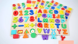 Alphabet Number Puzzle Wooden Board Children Shape Matching Block Geometric Hand Grip Insert Panel Barangan Pendidikan