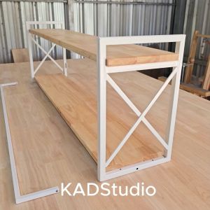 ไม้แท้ C2 ชั้นวางของ KADStudio แนวมินิมอล เหล็กสีขาว ด้านข้างเป็นตัว X