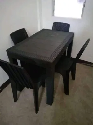 RATTAN TABLE AND CHAIRS DINING SET 4 SEATERS