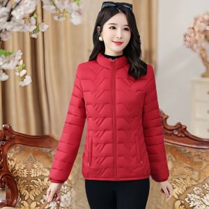 Womens Ultra Light Down Cotton Jacket Autumn and Winter Lightweight Westernized Pure Color Standing Collar Cotton Jacket