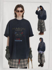 MASONPRINCE Sport Paris Print Vintage Five-Ring Mens Loose Short-Sleeve T-Shirt Youthful Style Casual Wear round Neck