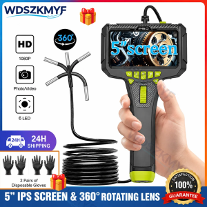 Two Way Endoscope Camera 5Inch/4.3inch Screen 360° Steering Articulating Borescope 1080P Add 64GB TF Card Disposable gloves