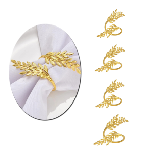 4Pcs Gold Leaf Napkin Rings Holder Plated Alloy Table Setting for Christmas Wedding Birthday Party Decor