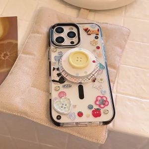 Ốp Điện Thoại iPhone 17/16/15/14/13/12 Pro Max Trong Suốt Chống Sốc Có Chân Đế Họa Tiết Lưới 3D Phong Cách Graffiti Hàn Quốc Kèm Nút Bấm Lưới
