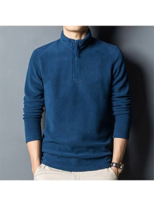 Thu đông đứng cổ Shaker Fleece một nửa Zipper T-Shirt Men rắn màu dài tay áo bảo vệ ấm cơ sở áo