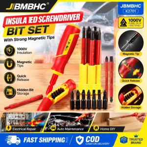 JBMBHC Insulated Screwdriver With Hidden Bit Storage Mag-netic Quick Change 1000V Safety Electrician Tool Set Multi Bit Driver For Auto Repair