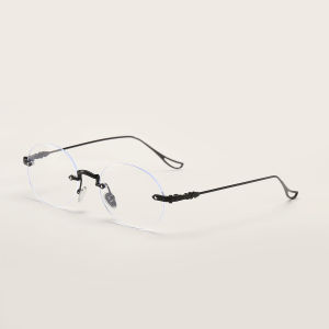 Fashion Small Frame Diamond Transparent Glasses Men Trendy Plain Glasses Business round with Degrees Frameless Myopia Glasses