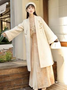 Autumnal Thickened Woolen Coat Womens Original New Chinese Style Hanfu Outerwear for Autumn And Winter Season Polyester Fiber