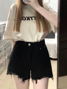 Pear Shapes Denim Shorts Womens Summer Plus Size Ladies Plus Size High Waist Loose Cover Slim Looking A- line Ripped Wide-Legged Hot Pants