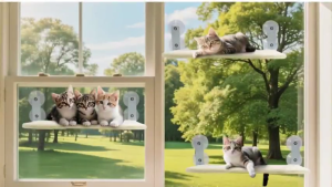 HATELI ที่นอนแมวติดหน้าต่างไร้สาย เปลญวนพับได้ พับเก็บได้ง่าย ซักด้วยเครื่องได้ ผ้าคลุมเบาะ โครงโลหะแข็งแรงทนทาน สำหรับแมวและลูกแมว