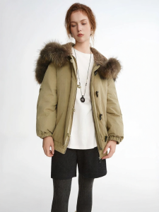 DUSHU | Warm Winter Coat With Horn Buckle and Raccoon Fur Collar