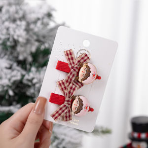 2Pcs/Set Christmas Baby Girls Hair Clips Ribbon Flower Tree Snowflake Resin Hair Bows Xmas Dance Party Hairpins Hairgrips