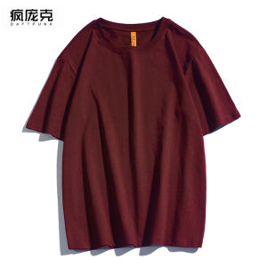 Ulzzang Pure Cotton Short Sleeve T-shirt for Men and Women in Ins Trendy Wine Red Color CEC Super Popular Versatile Loose Fit Slimming Half Sleeve Top