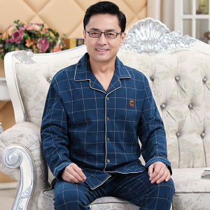 Dad Cotton Middle-Aged Mens plus Size Cardigan Pajamas