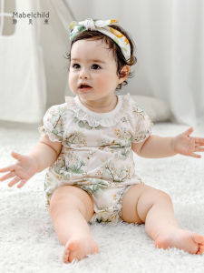 Princess Style Pure Cotton Baby Bodysuit Summer Short Sleeve Toddler Girl Clothes Miao Bei Xin Cute Princess Triangle Shorts