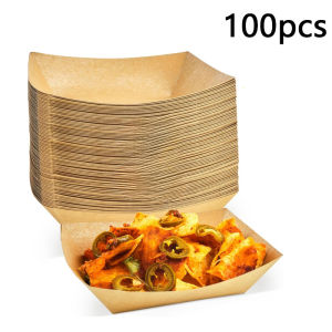 30/50/100pcs Kraft Paper Food Trays Food Boat Trays Disposable Small Paper Boats For Snacks Fries Tacos Popcorn BBQ Sauce Nacho