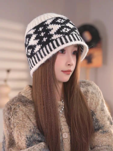 Retro Quilted Knitted Cold Cap Womens Autumn and Winter K-style Show Face Small Big Head Circumference Woolen Cap Warm-Keeping and Cold-Proof Hat
