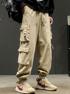 กางเกงทำงานชาย กางเกงขายาวทรงหลวม กระเป๋าหลายช่อง กางเกงขายาวสีเขียวทหาร ทรงลำลอง กางเกงขายาวฤดูใบไม้ร่วง/ฤดูหนาว สไตล์อเมริกัน