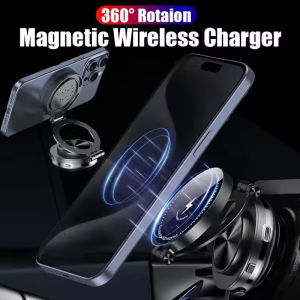 Magnetic Car Phone Holder With Wireless Charger 360° Swivel Vacuum Double Side Suction Cup Foldable Car Dashboard Phone Bracket