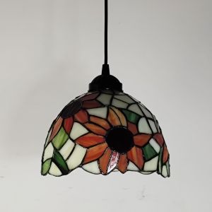 Rustic European Tiffany Style Orange Red Glass Ceiling Light Bar Kitchen Island Hallway Entrance Sunflower Lampshade Pendant