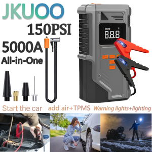 JKUOO Car Jump Starter And Air Inflator  10.2 Bar Fast Fill -40°C Low-Temp Work 12V Lead-Acid Battery with Tire Monitoring