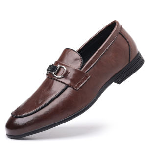 Mens Soft Bottom Casual Leather Shoes Slip-On Business Simple 2025 New Style round Toe Rubber Outsole Comfortable All-Match