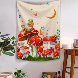 Nordic Style Cute Mushroom Printed Wall Hanging Tapestry for Room Bedroom Background Decoration Art Home Textile Rectangular Fibre