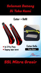 Pisau Cutter Besar Gagang Karet / Pisau Cutter Pemotong Kertas / Cutter Hand Craft + Refill Karter