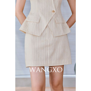 WANGXO | Luxe Textured Shiny Thread Sleeveless Vest And High Waist Straight Skirt Set