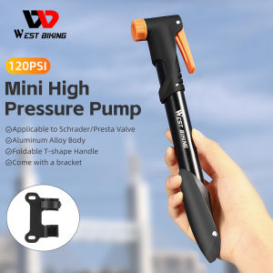 WEST BIKING Portable Bike Pump MTB Road Bicycle Tire Inflator Hand Air Pump With Gauge Schrader Presta Valve Cycling Pump Bike Accessories