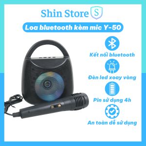Loa bluetooth 5.0 Y-50 kèm mic dây hát karaoker loa không dây ăng ten nghe đài FM Đèn led xoay vòng -SHINSTORE