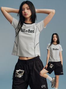 MEDM | Contrast Color Reverse Seam Starry Sky Style Street Style Letter Print Techwear Loose T-Shirt Women