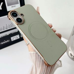 Columbus New Anti-Stain Leather Magnetic Absorption iPhone 16 plus Case Ultra-Thin Half Cover Wireless Charging Compatible