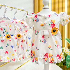 HATELI Sweet Dog Dress Summer Flying Sleeve Cartoon Print Cat Clothes Female Dog Puppy Clothes For Small Medium Large Dogs Chiwawa Teddy Shih Tzu Bichon Husky Golden Retriever Pet Shirt Skirt Breathable Thin Cotton Clothes