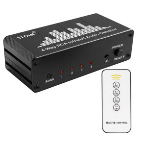 4-Way Stereo Audio Switcher 4CH IR Remote Control AV Signal 4-in-1-out Source Selector for CD Player Amplifier