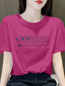 SUSHOUWANGE | Magenta Short Sleeve T-Shirt Cotton Loose Fit For Belly Coverage Spring