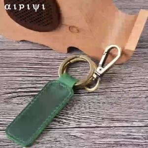 Unique Handmade Genuine Leather Retro Cowhide Car Keychain Creative Small Gift