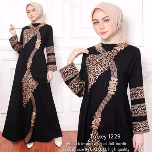 Abaya turkey terbaru hitam jetblack premium bordir komputer