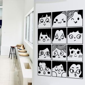 Miếng Dán Tường Hình Đầu Gái Hoạt Hình Sáng Tạo Trang Trí Phòng Ngủ Miếng Dán Tường PVC Chống Thấm Nước Phong Cách Hiện Đại Đơn Giản