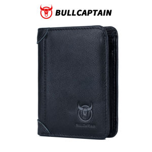 BULLCAPTAIN RFID 100% Mens Leather Wallet Casual Retro Double Layer Cash Clip Multifunctional 9 Card Slots RFID Leather Wallet