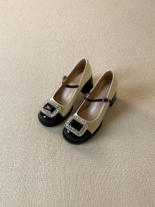 French Style Buckle Strap Sparkle Block Heel Mary Janes