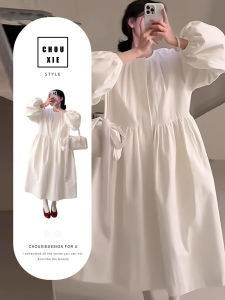French Style Unique Beautiful White Shirt Long Sleeve Dress Womens Autumn Winter Fashionable Commute Korean Version Princess Skirt
