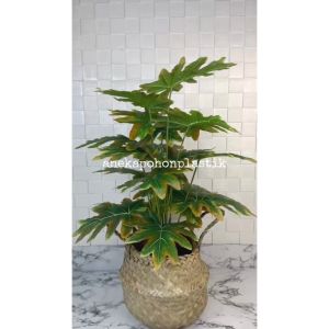 Pohon Hias Tanaman Artificial Monstera Jari Philo Orange X18 Semilatex Cover Purun Belly Dekorasi Pajangan Ruang Tamu