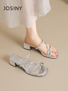 Josiny | Crystalled Heeled Sandals with Coarse Heels