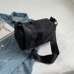 Casual Nylon Cloth Bucket Bag with Wide Shoulder Strap Pure Color Retro Japanese Style for Men and Women