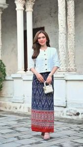 (พร้อมส่ง มีไซร้36"-48") ชุดผ้าไทยเสื้อ+ผ้าถุง ใส่งานบุญ งานบวช งานแต่ง สวยมากค่ะ