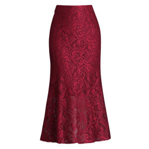 High Waist Floral Lace Midi Skirt